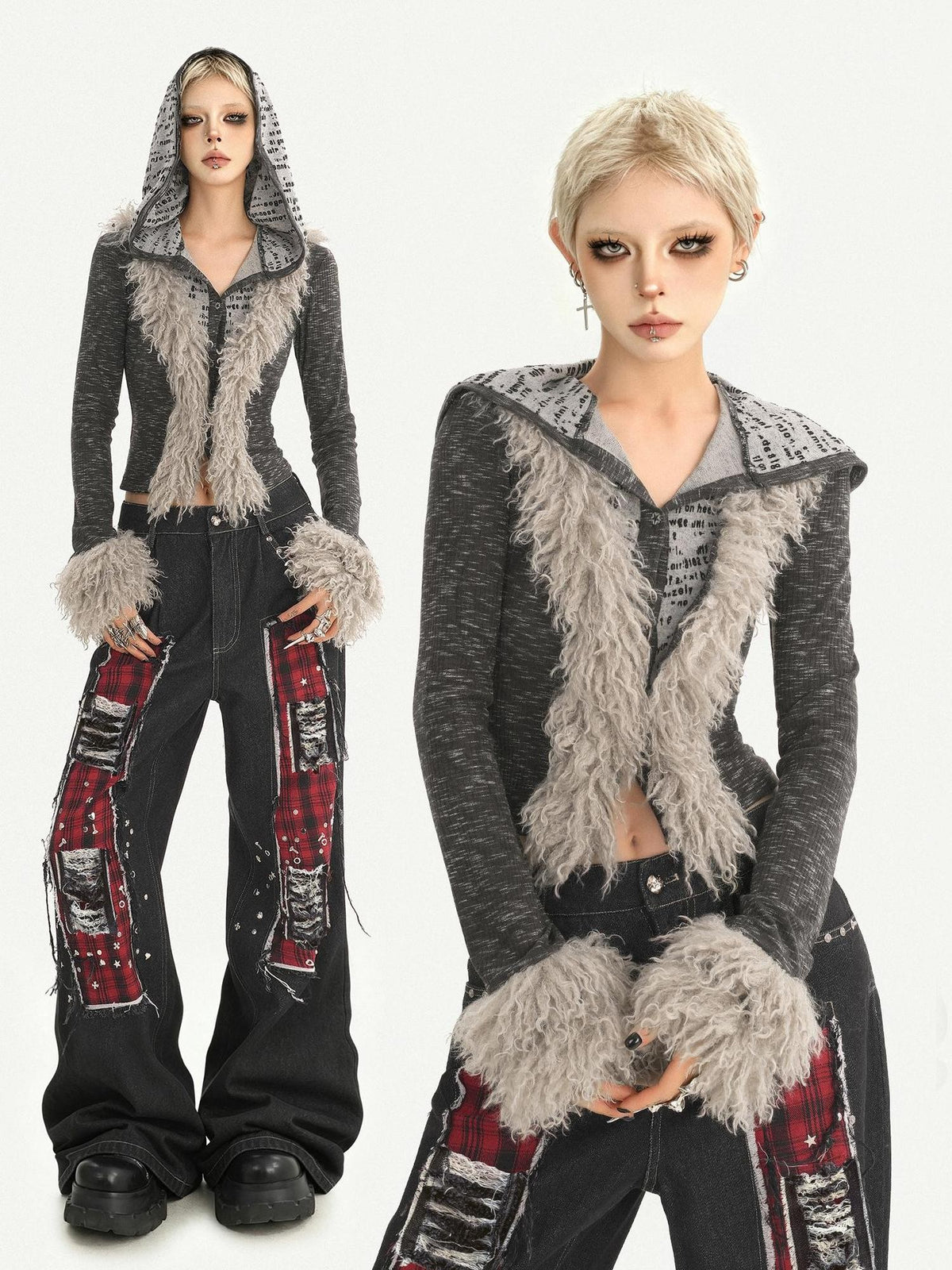 Nico Molly Retro Patchwork Hooded Cropped Slim Women&