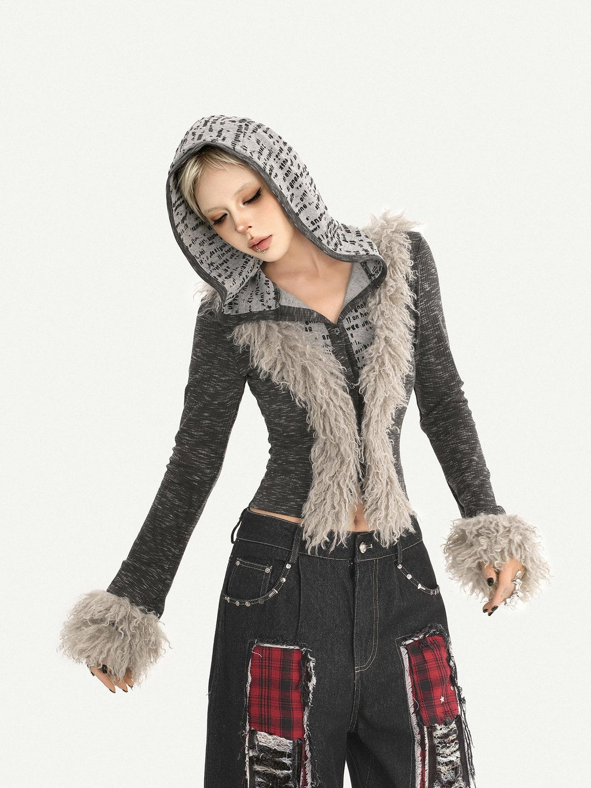 Nico Molly Retro Patchwork Hooded Cropped Slim Women&