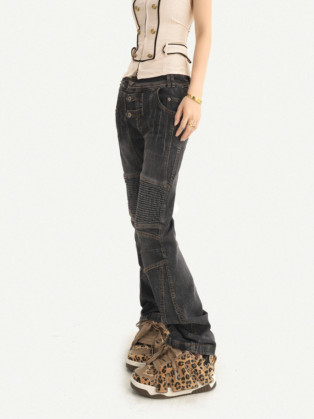 Nico Molly Retro Washed Pleated Biker Women&