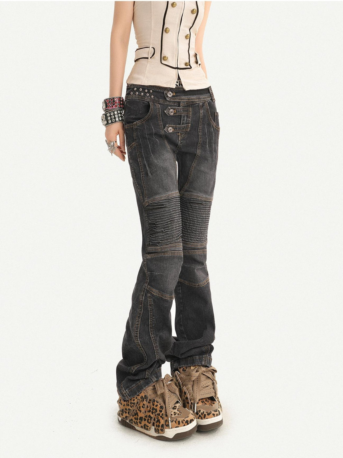 Nico Molly Retro Washed Pleated Biker Women&