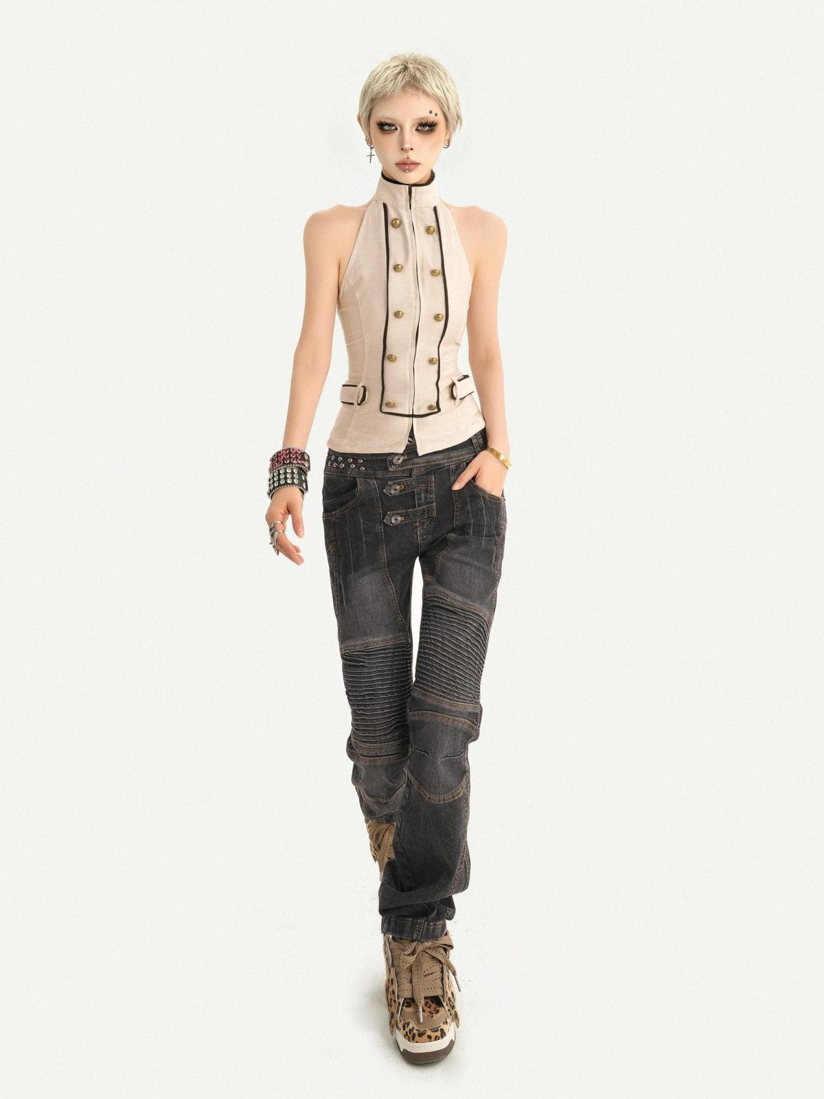Nico Molly Retro Washed Pleated Biker Women&