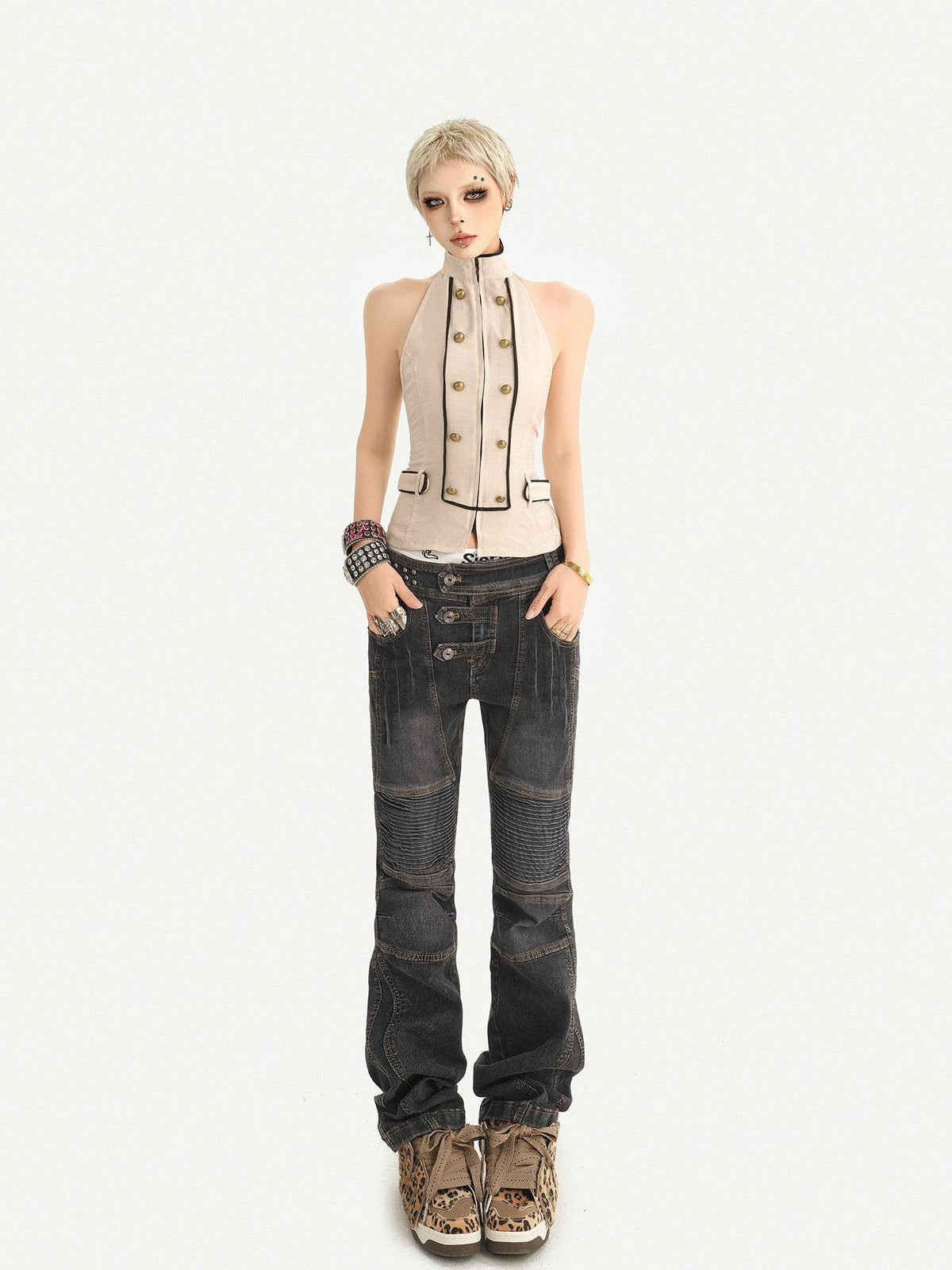 Nico Molly Retro Washed Pleated Biker Women&