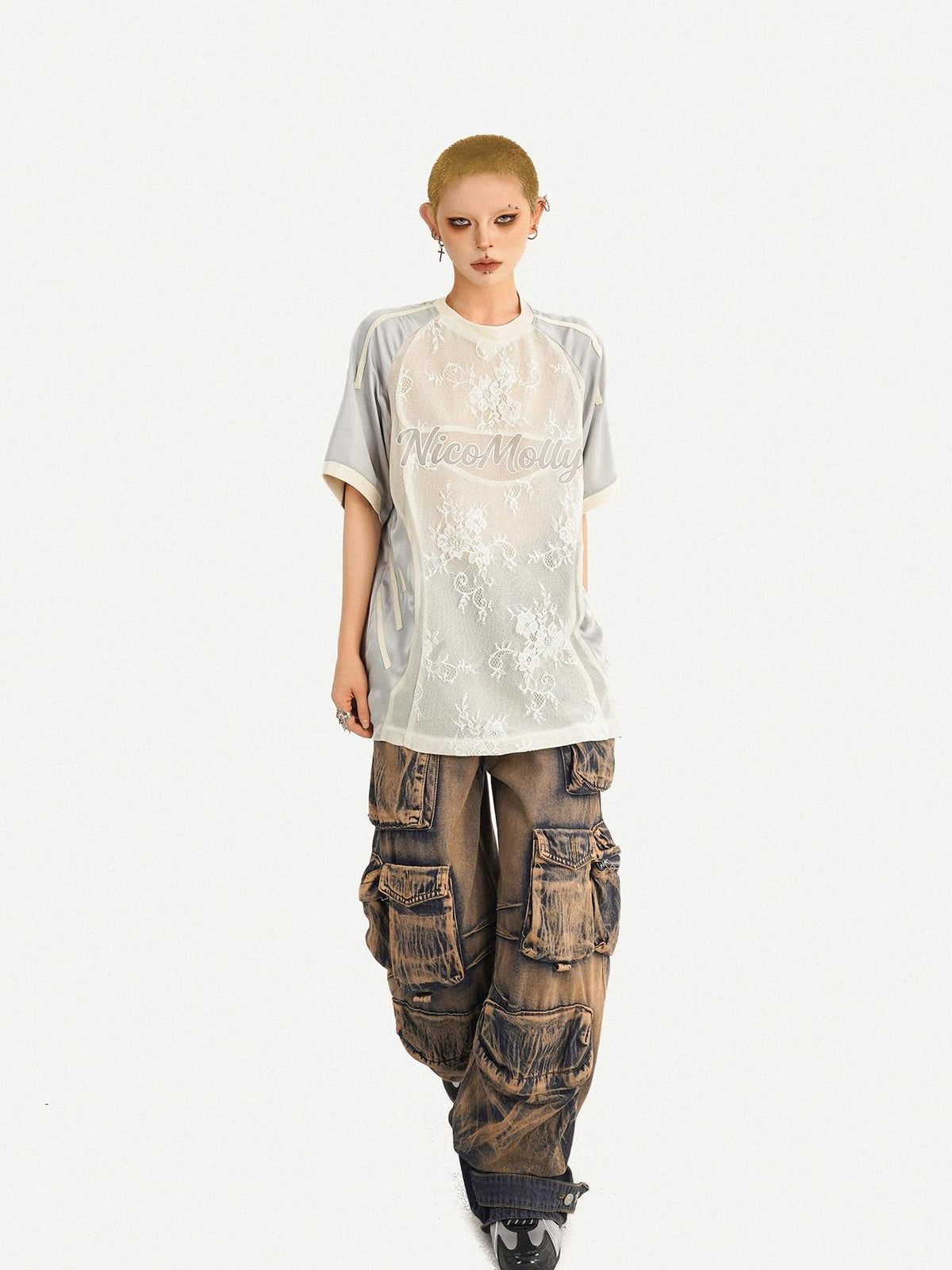 Nico Molly Silver Lace Panel Embroidered Sporty Women&