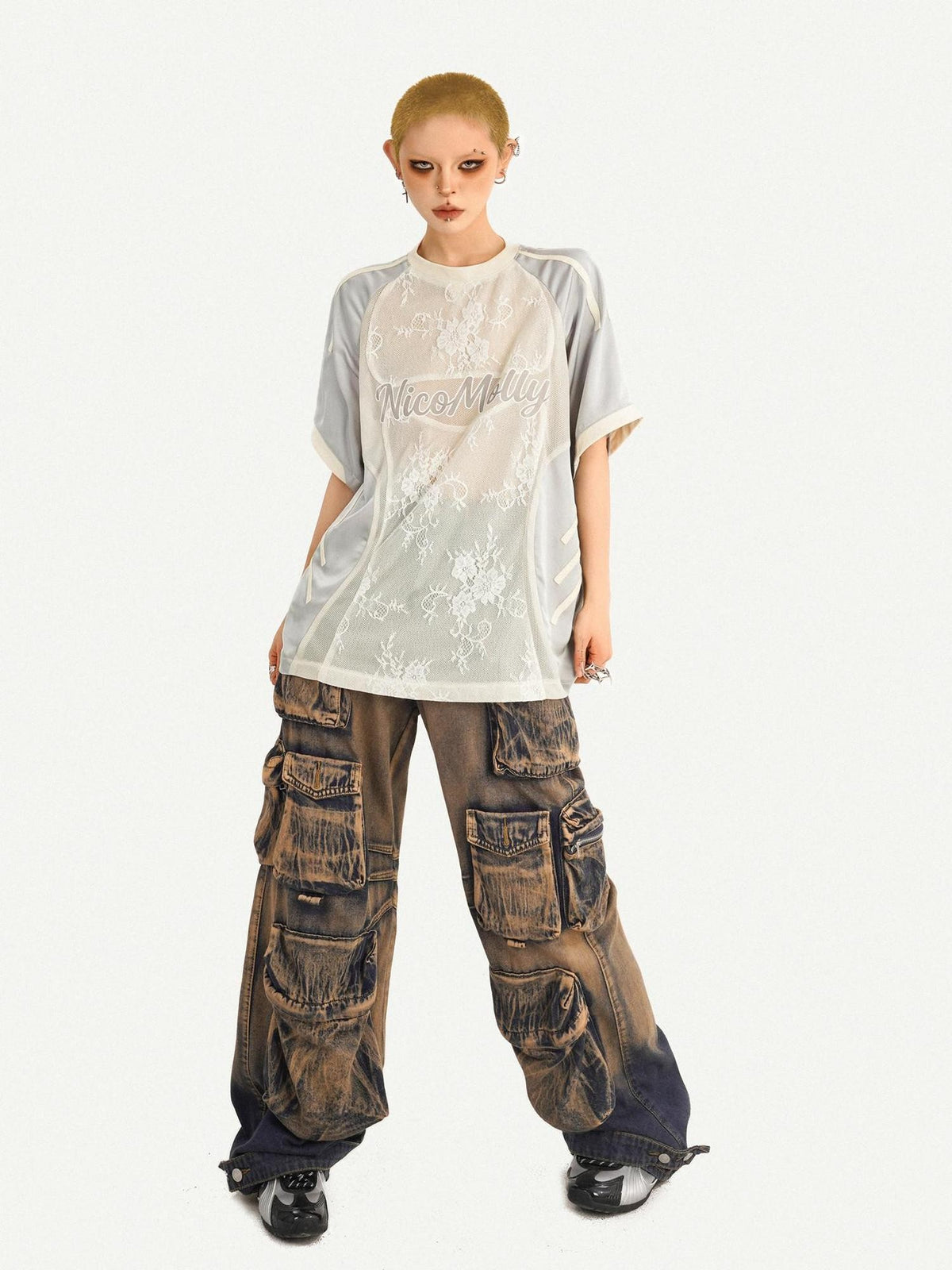 Nico Molly Silver Lace Panel Embroidered Sporty Women&