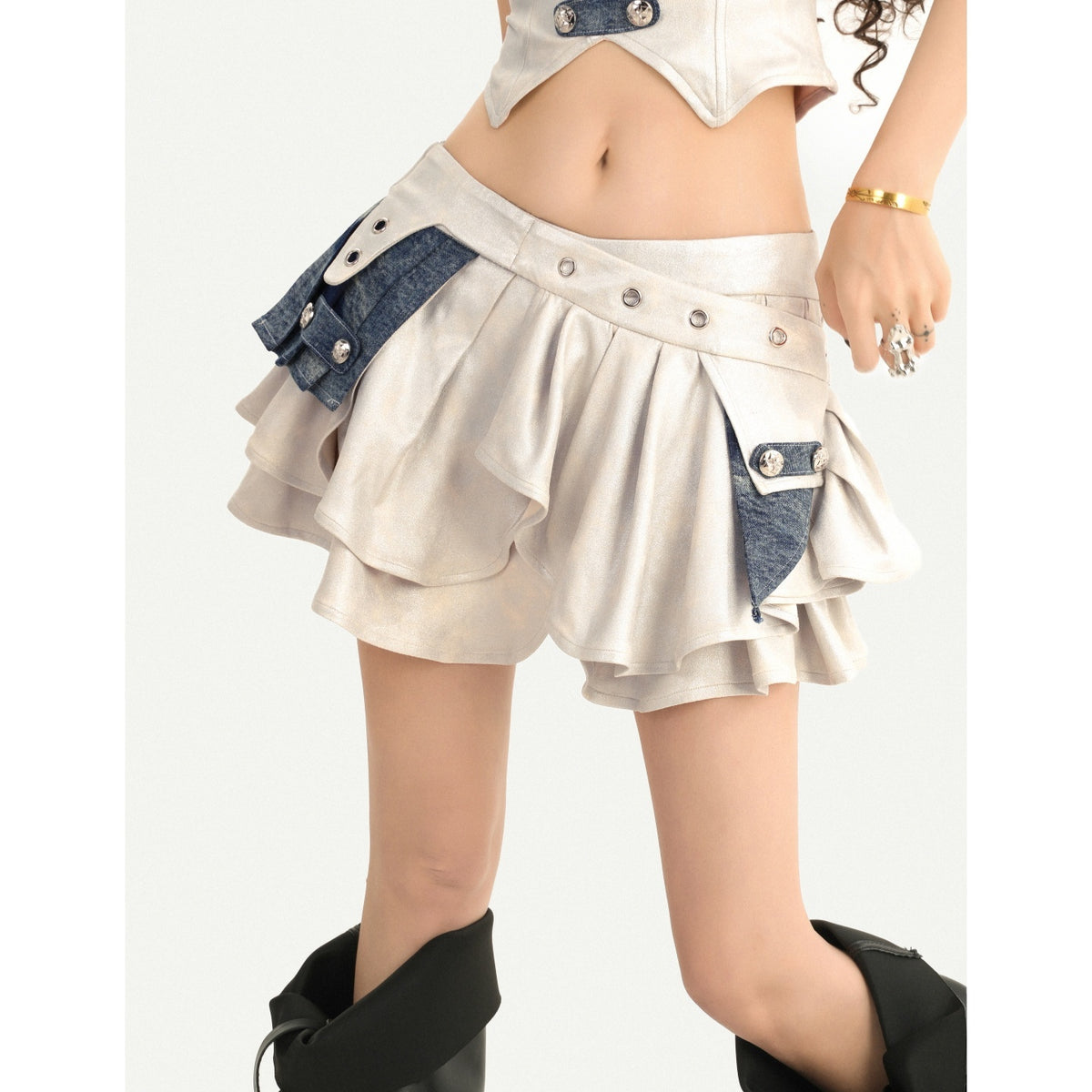 Nico_Molly_Silver_Studded_Patchwork_Strapless_Women&