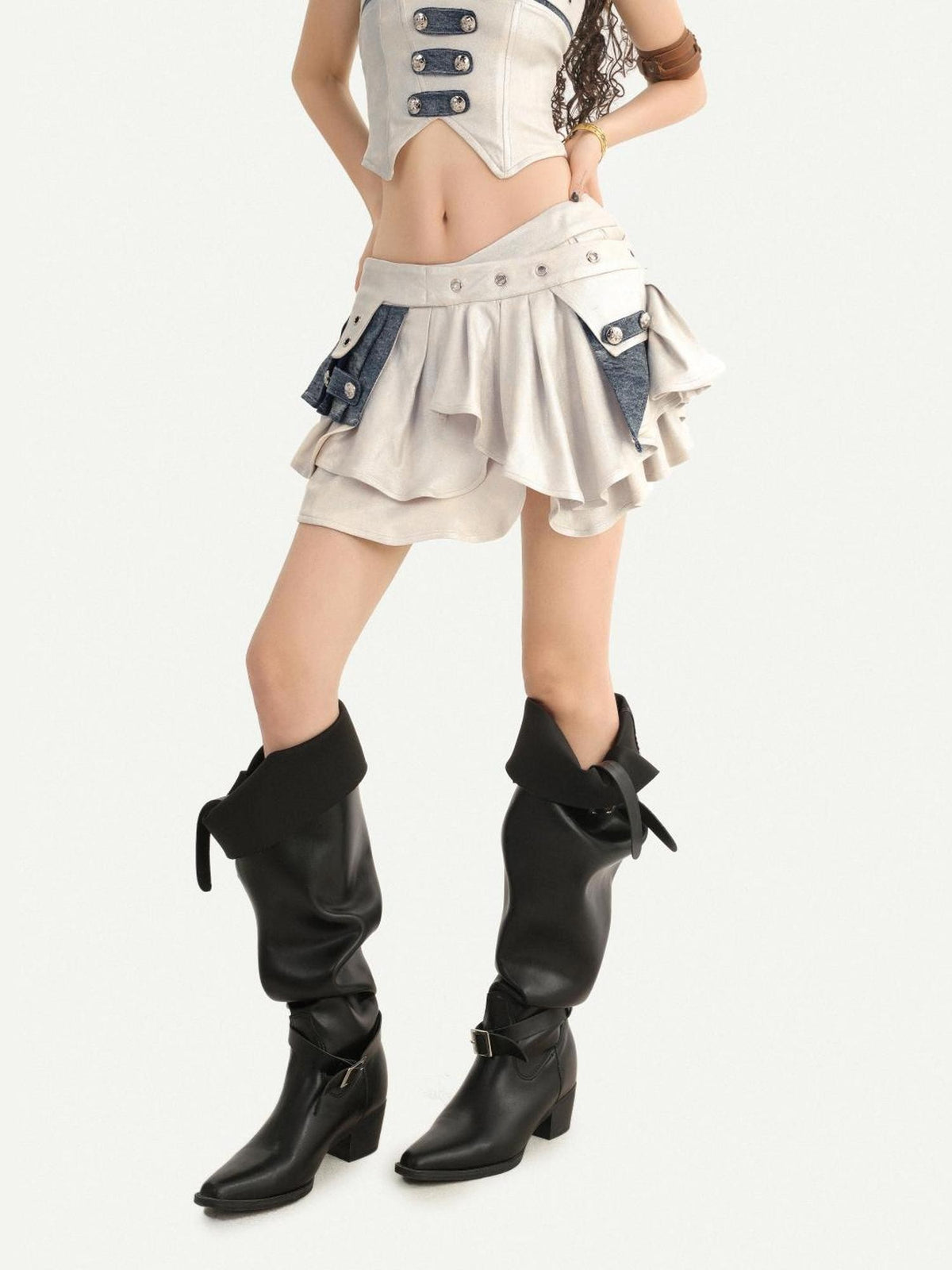 Nico Molly Silver Studded Patchwork Strapless Women&