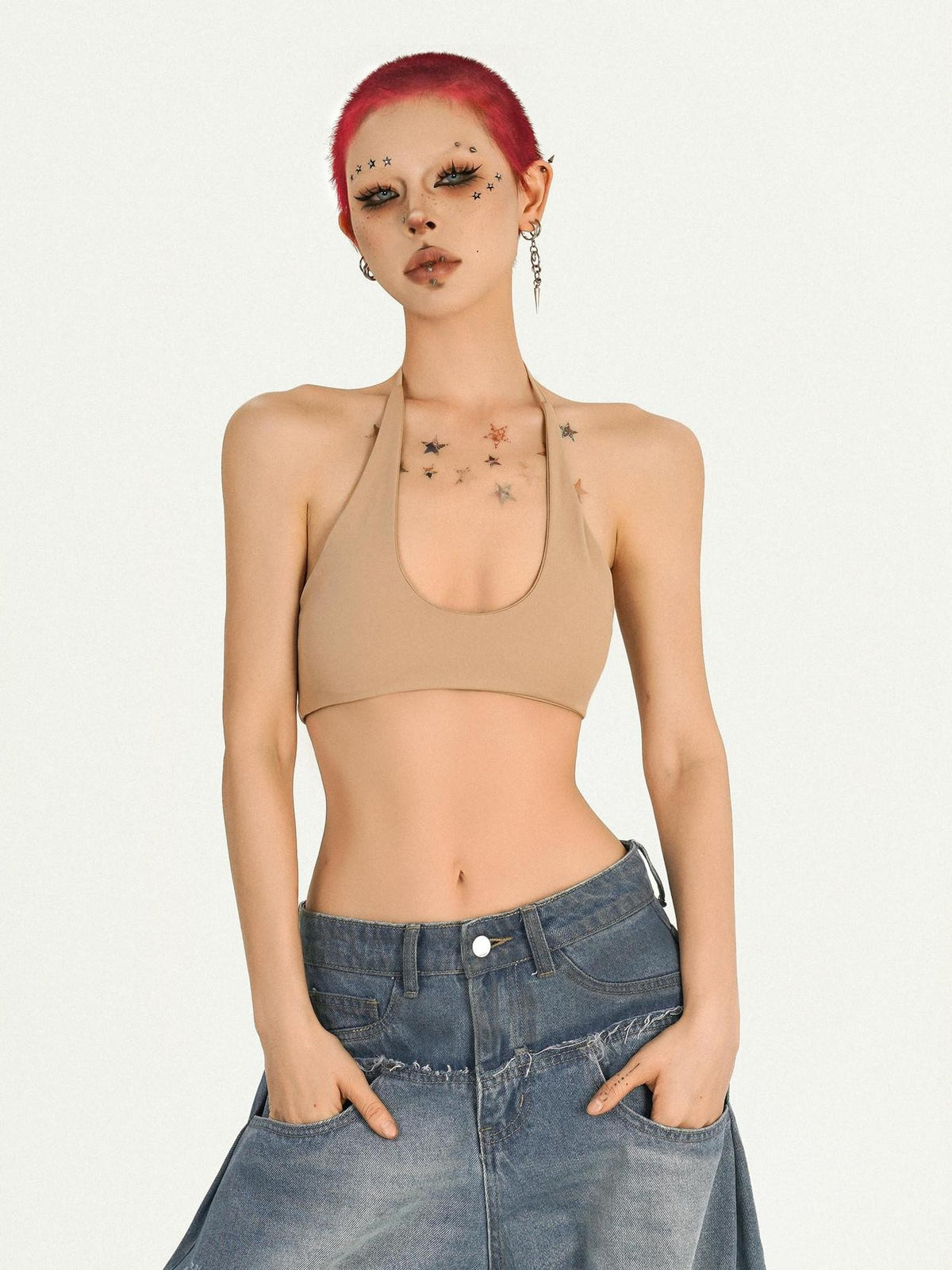 Nico Molly Solid Backless U Neck Lace Up Slim Women&