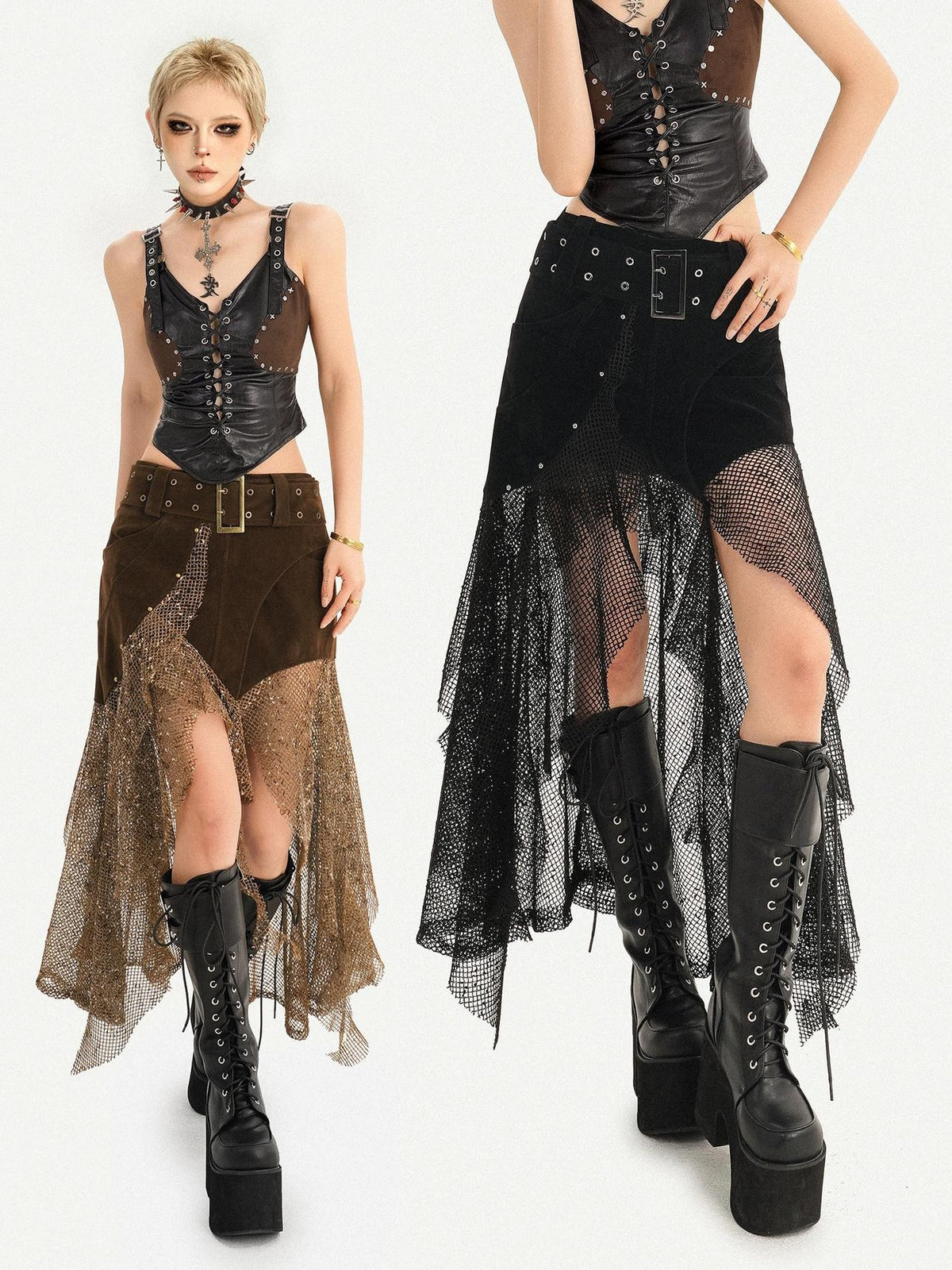 Nico Molly Steampunk Patchwork Asymmetric Mesh Women&