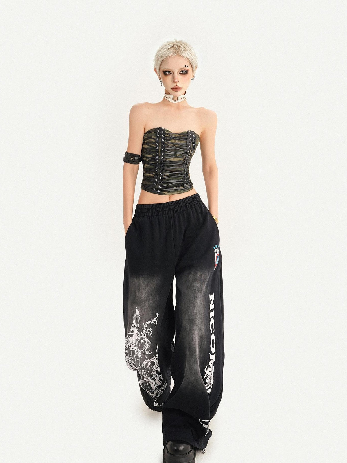 Nico Molly Street Hip Hop Print Loose Natural Waist Women&