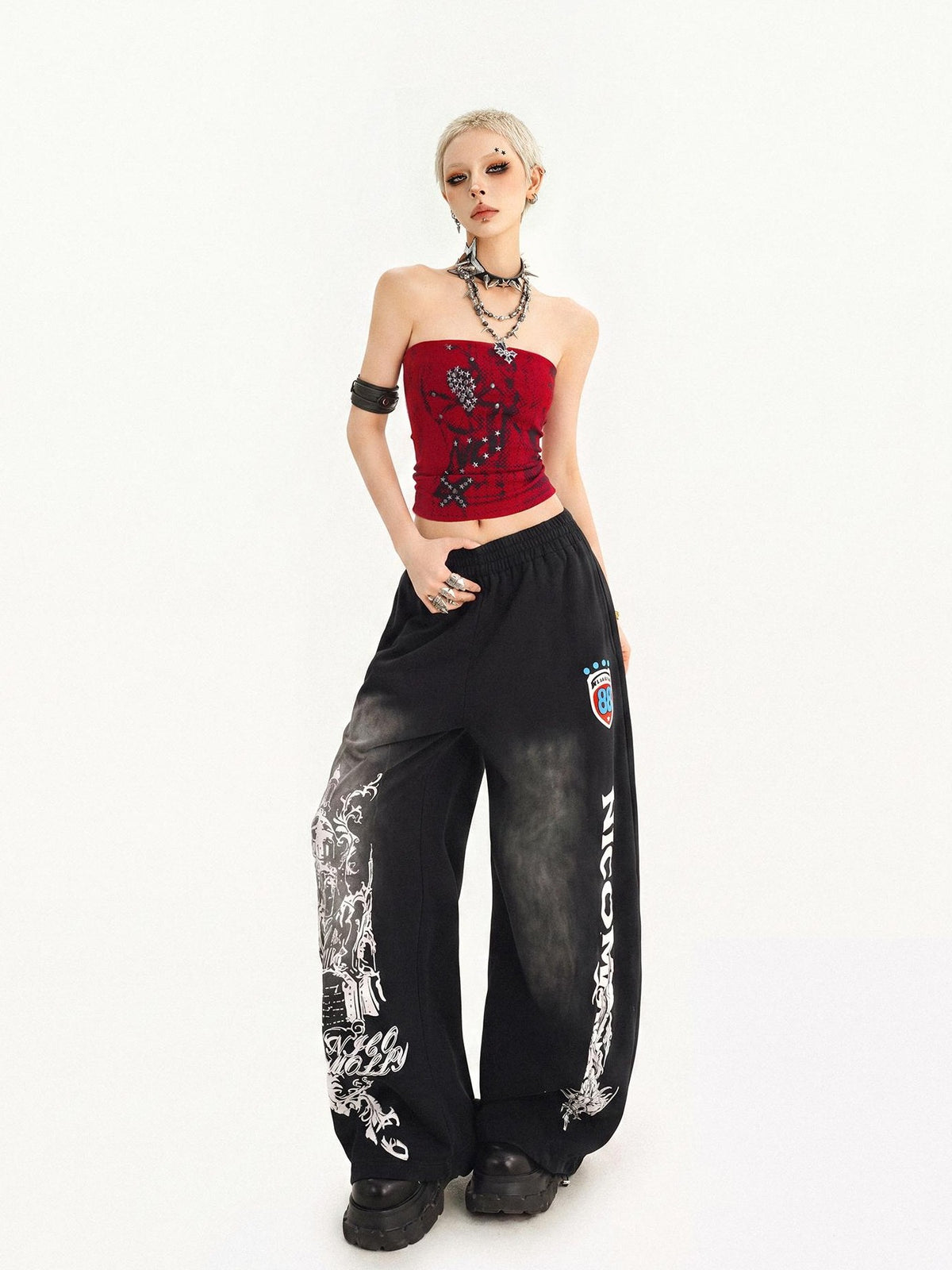 Nico Molly Street Hip Hop Print Loose Natural Waist Women&