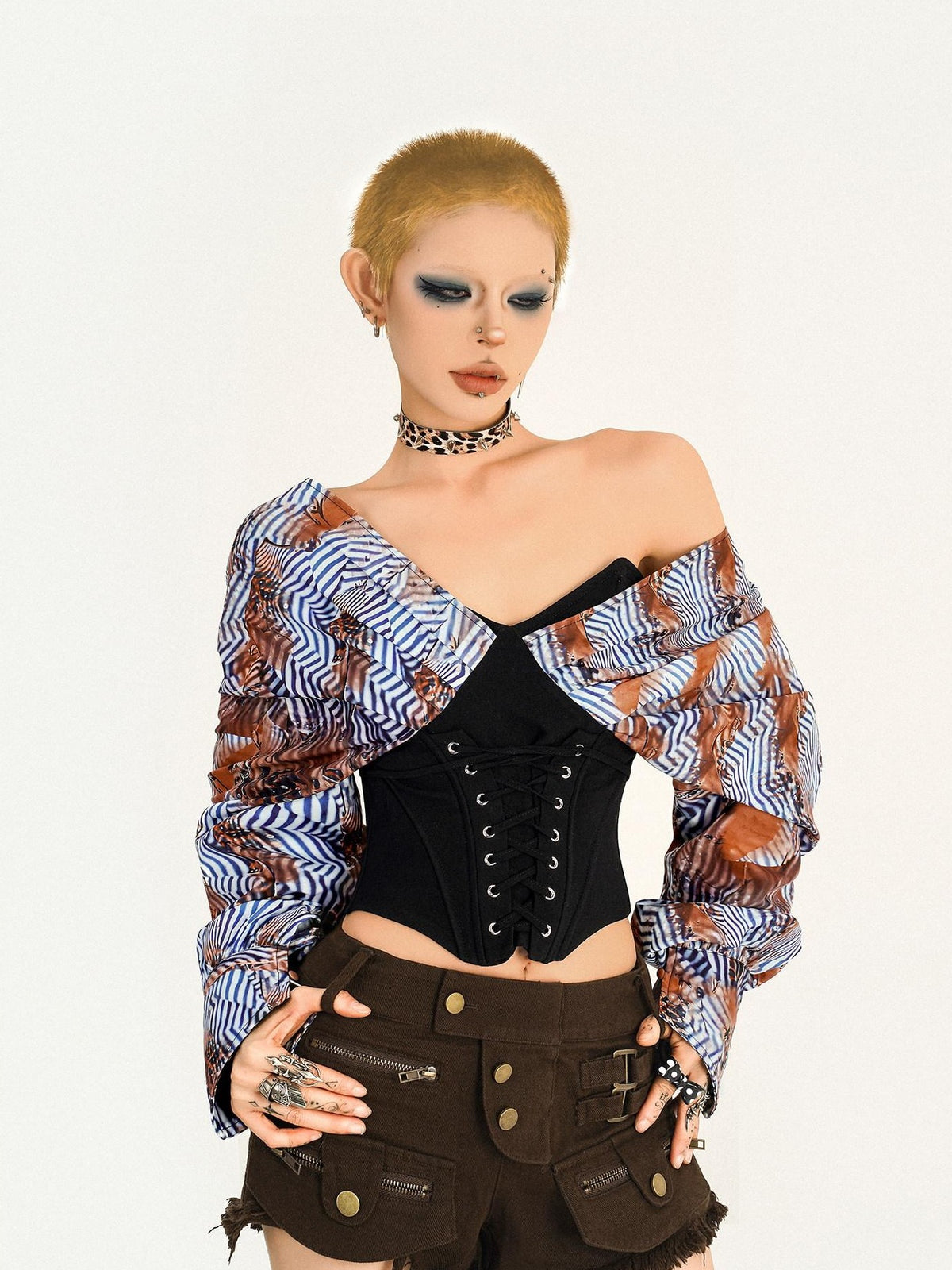 Nico Molly Striped Corset Waist Zipper Backless Women&