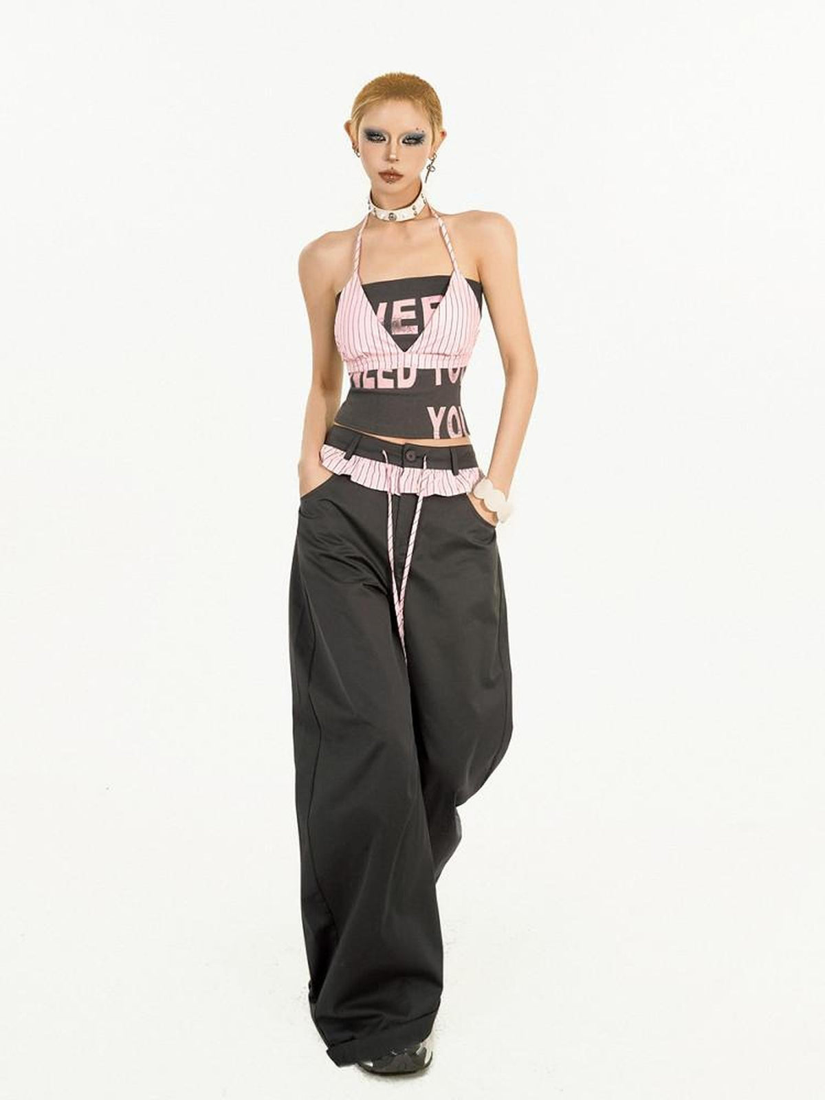 Nico Molly Striped Lace Trim Layered High Waist Women&