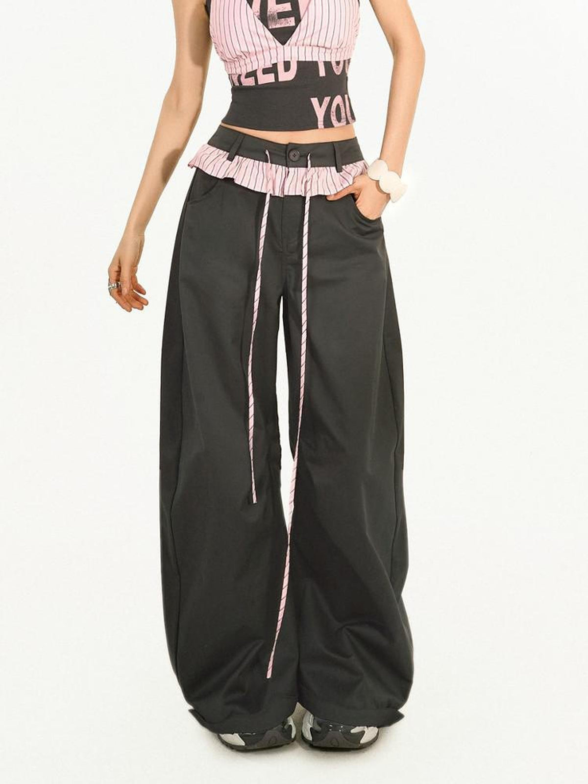 Nico Molly Striped Lace Trim Layered High Waist Women&