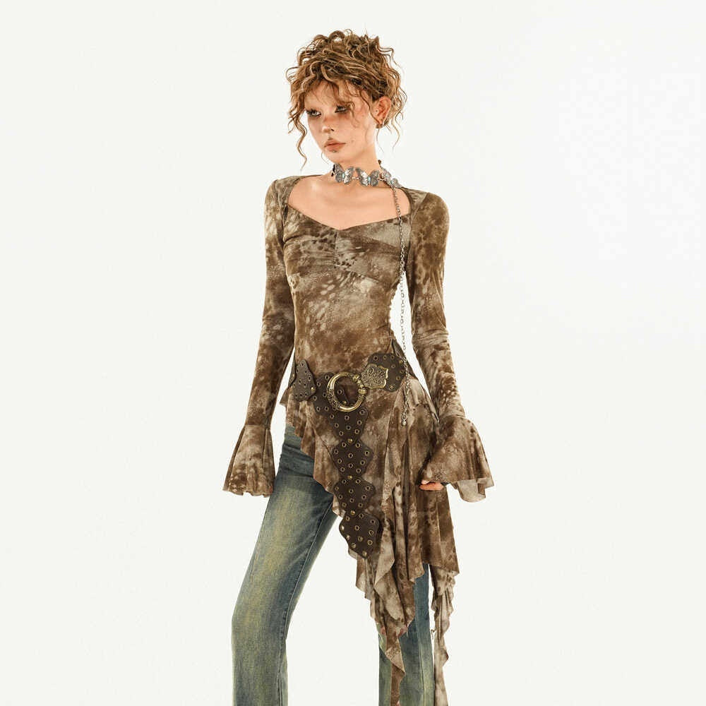 Nico_Molly_Tie_Dye_Irregular_Bell_Sleeve_Slim_Fit_Women&