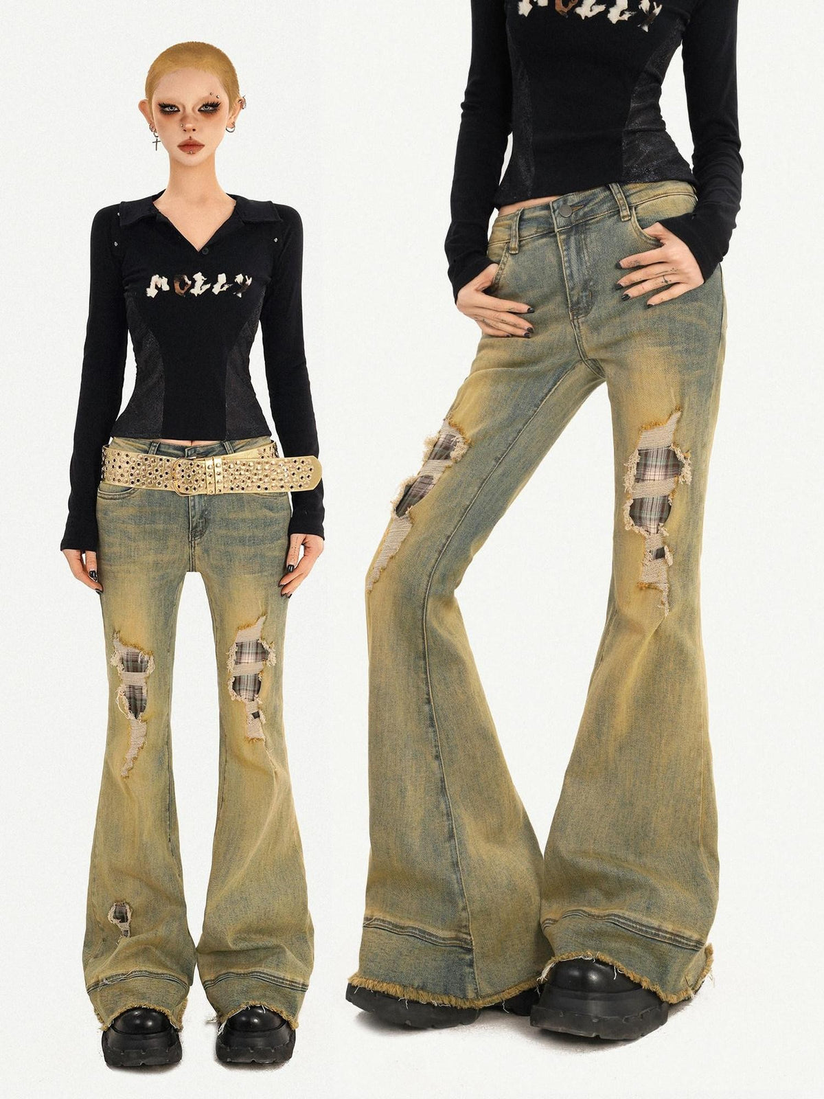 Nico Molly Vintage Blue Patch Distressed Low Waist Women&