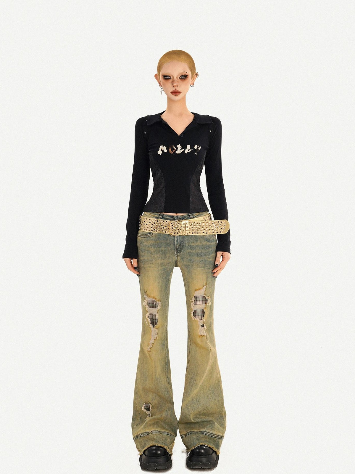 Nico Molly Vintage Blue Patch Distressed Low Waist Women&