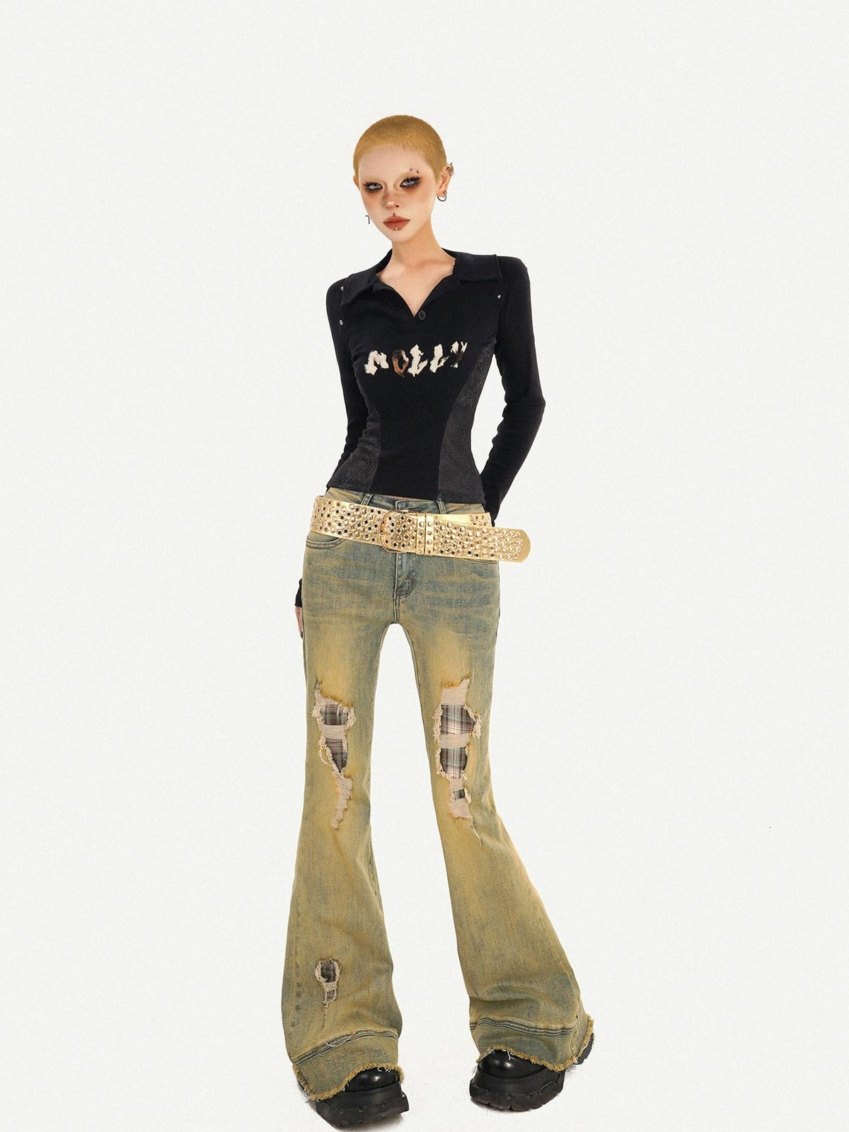Nico Molly Vintage Blue Patch Distressed Low Waist Women&