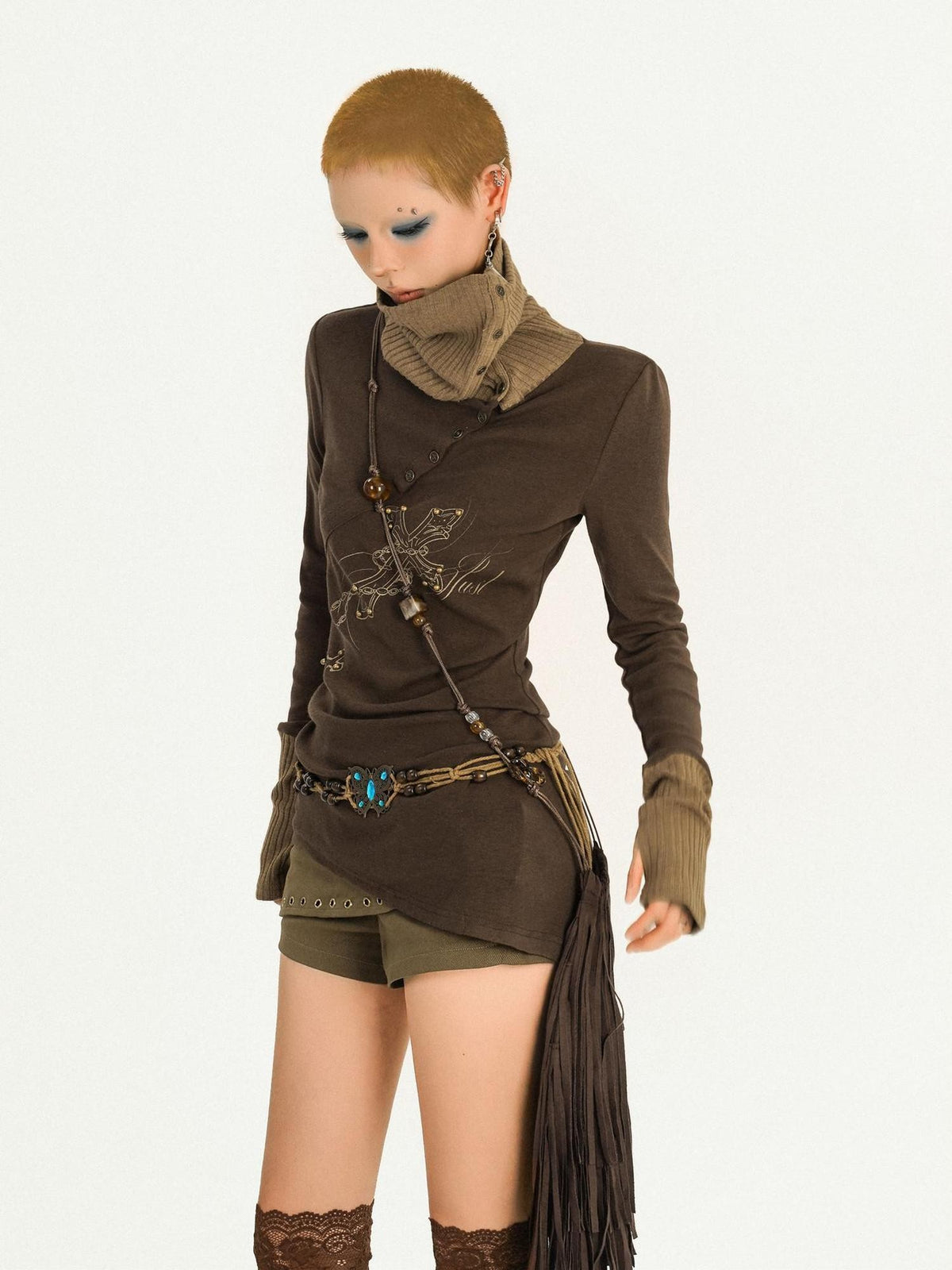 Nico Molly Vintage Butterfly Patchwork Slouchy Roll Neck Women&