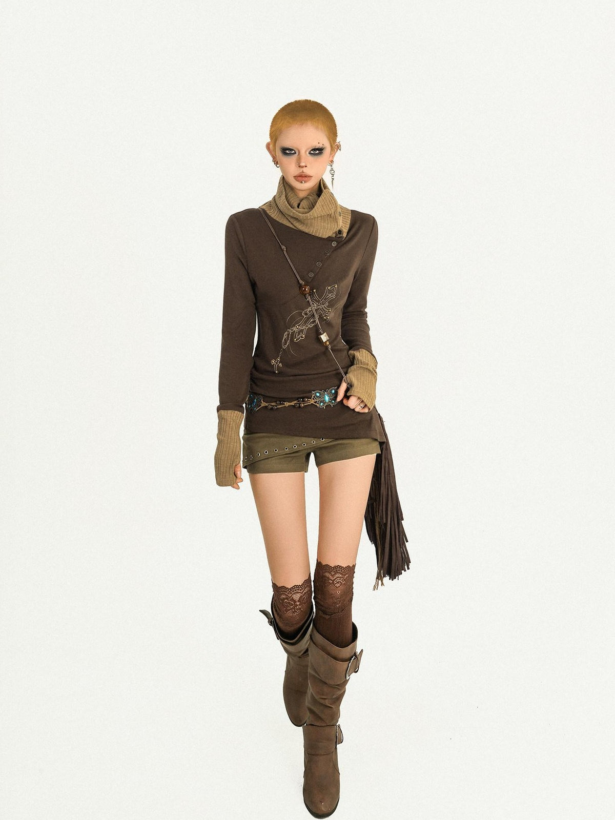 Nico Molly Vintage Butterfly Patchwork Slouchy Roll Neck Women&