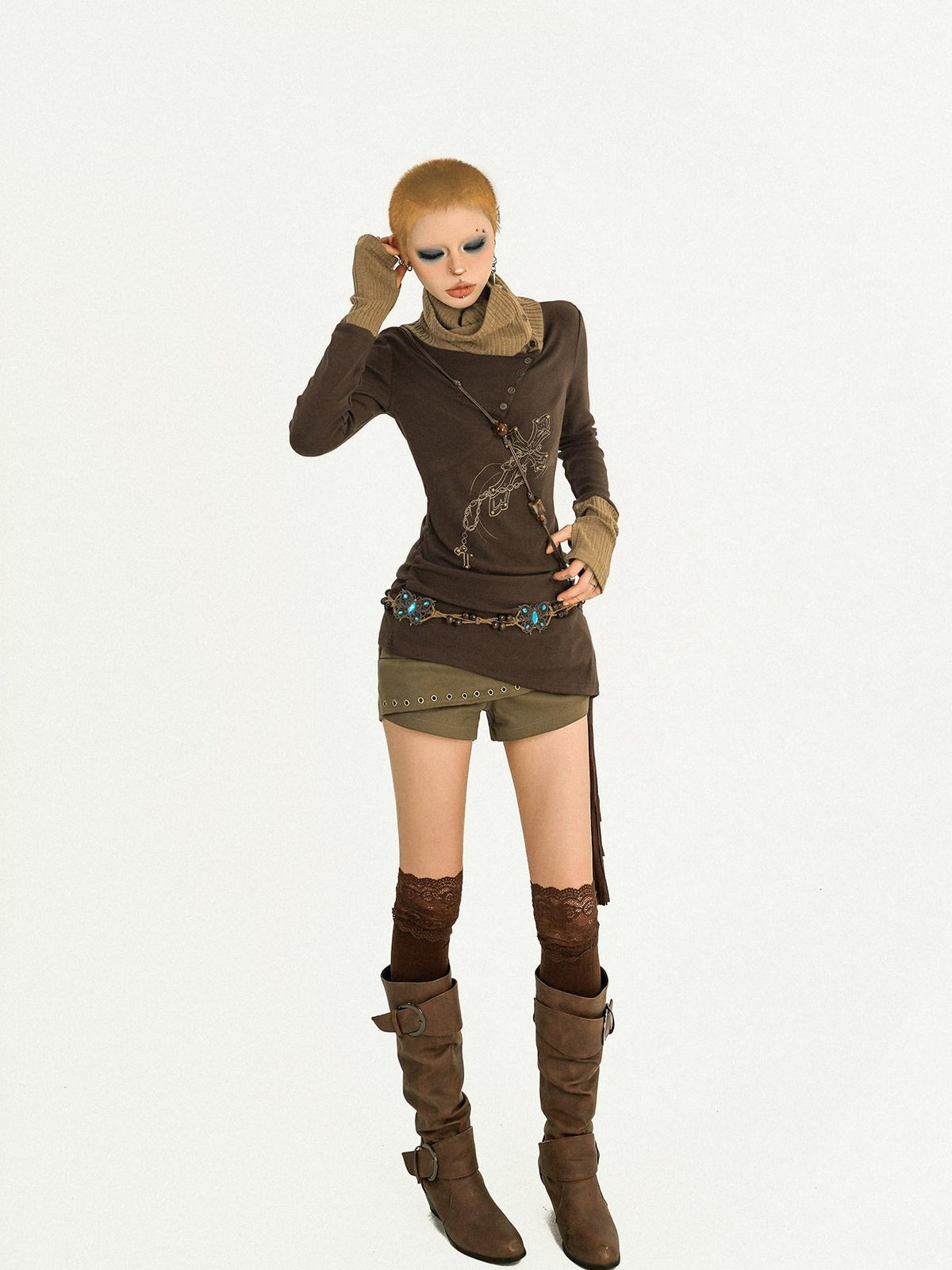 Nico Molly Vintage Butterfly Patchwork Slouchy Roll Neck Women&