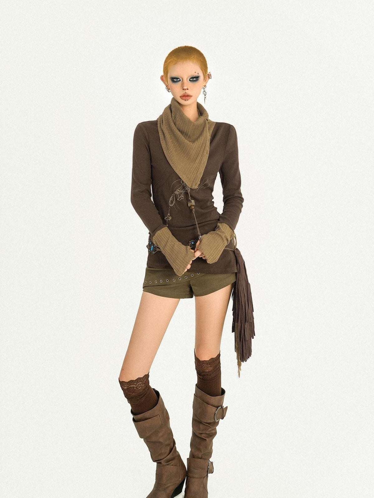 Nico Molly Vintage Butterfly Patchwork Slouchy Roll Neck Women&