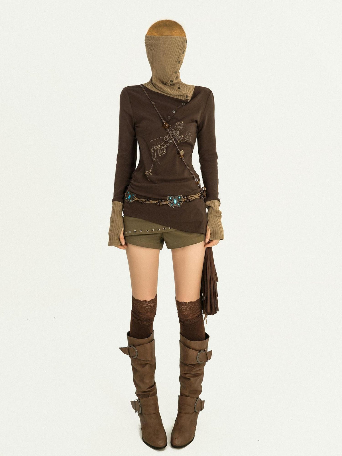 Nico Molly Vintage Butterfly Patchwork Slouchy Roll Neck Women&