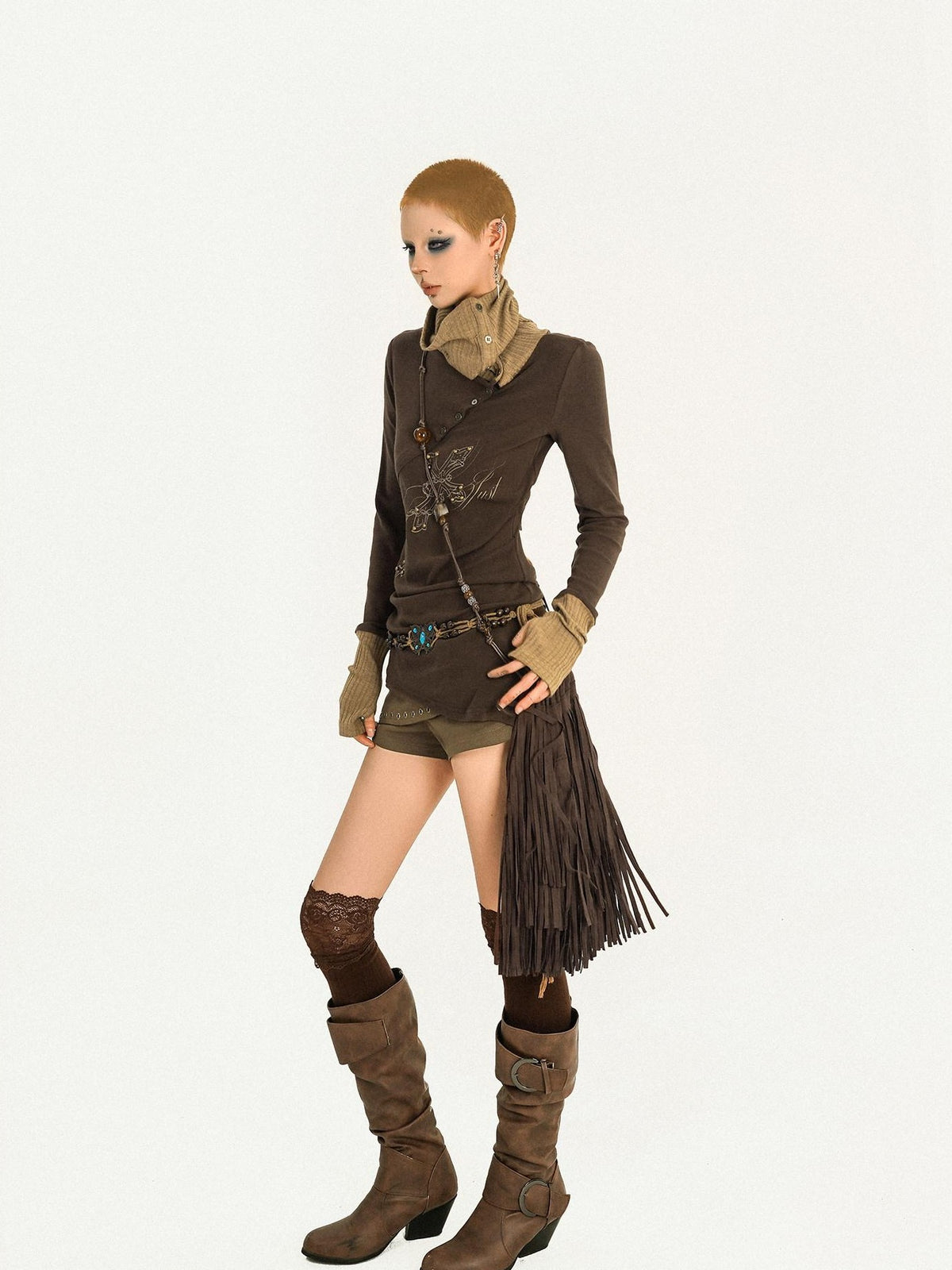 Nico Molly Vintage Butterfly Patchwork Slouchy Roll Neck Women&