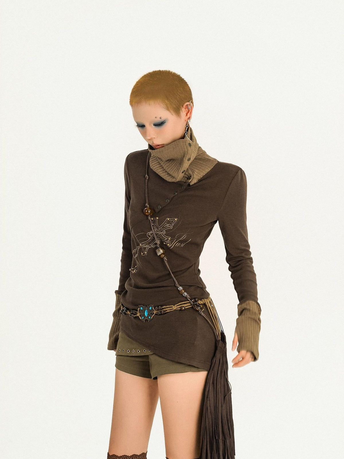 Nico Molly Vintage Butterfly Patchwork Slouchy Roll Neck Women&