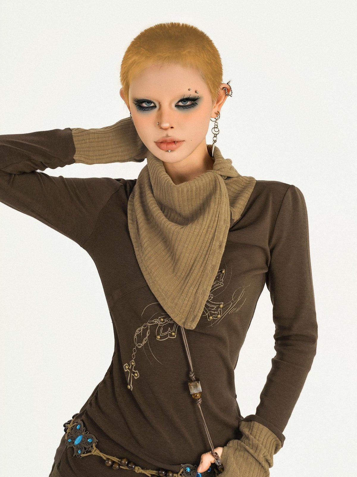 Nico Molly Vintage Butterfly Patchwork Slouchy Roll Neck Women&