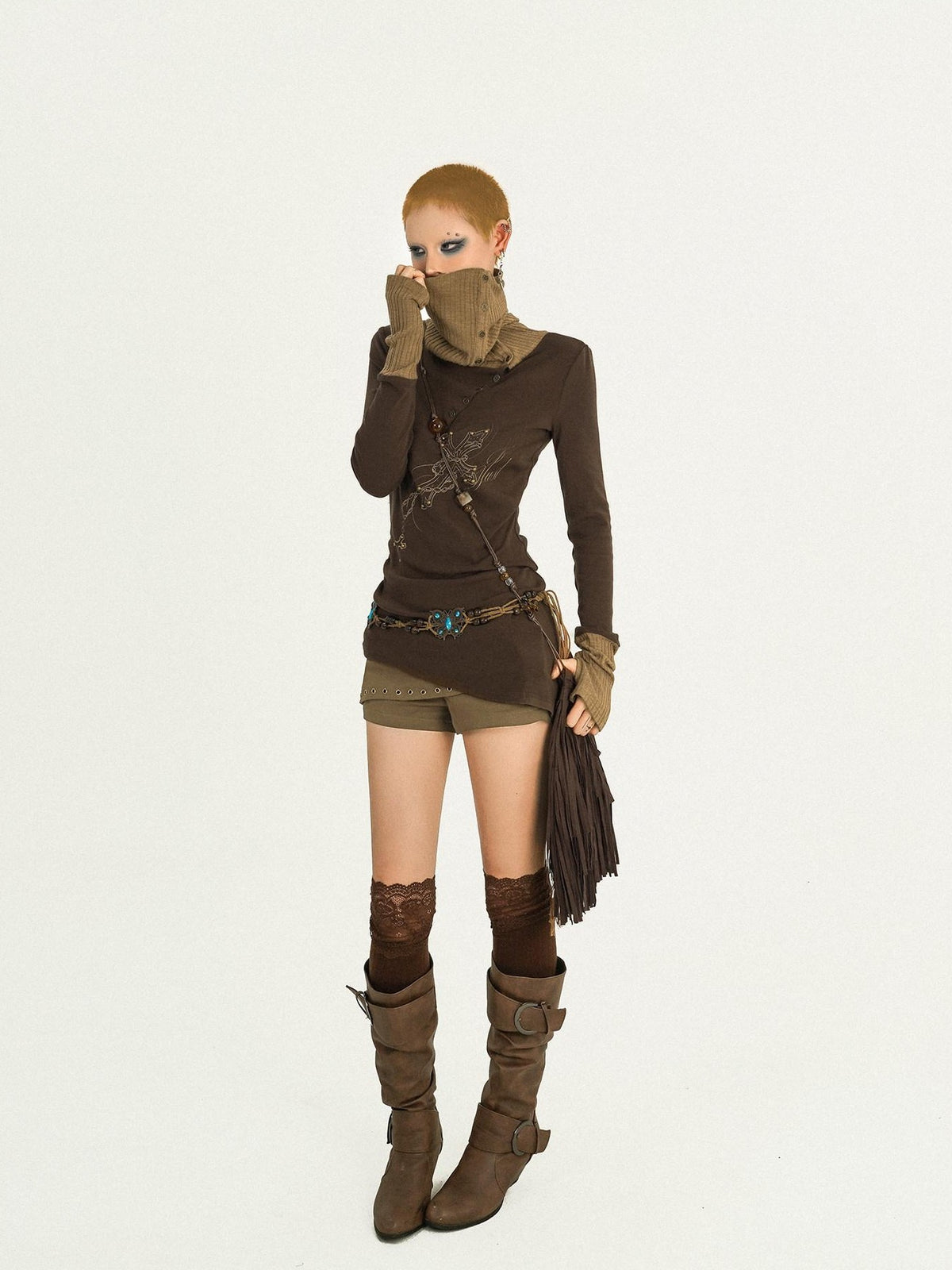 Nico Molly Vintage Butterfly Patchwork Slouchy Roll Neck Women&