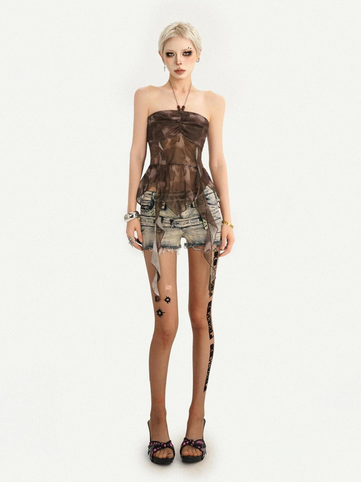 Nico Molly Vintage Gothic Ribbon Halter Sexy Retro Slim Cropped Women&