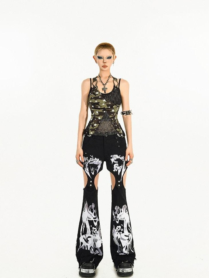 Nico Molly Vintage Patchwork Camouflage Two Piece Illusion Women&