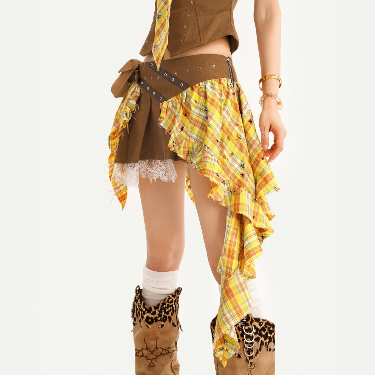 Nico_Molly_Vintage_Plaid_Patchwork_Pleated_High_Waist_Shirt_Women&