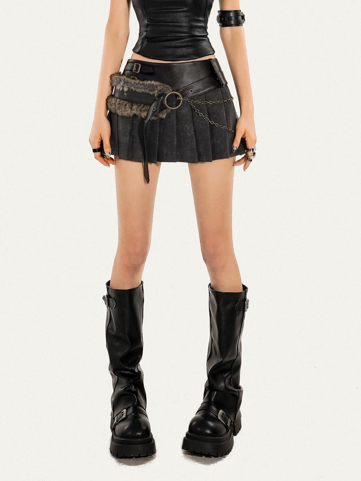 Nico Molly Vintage Pleated Chain Trim Low Waist Women&