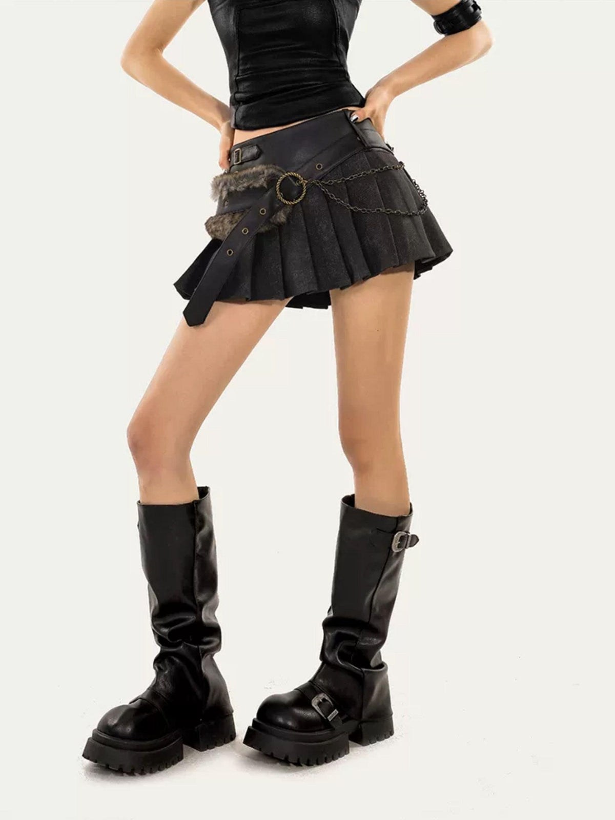 Nico Molly Vintage Pleated Chain Trim Low Waist Women&