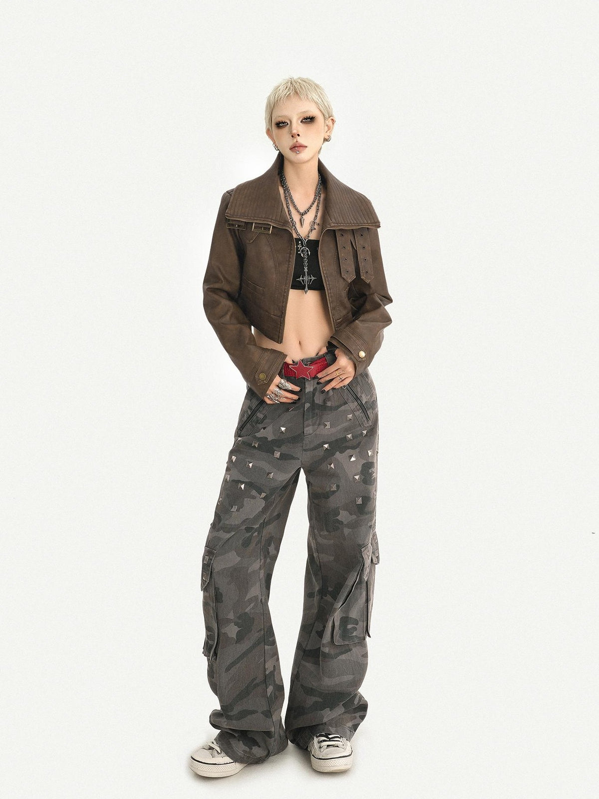 Nico Molly Vintage Washed Stand Collar Zipper Short Slim Women&