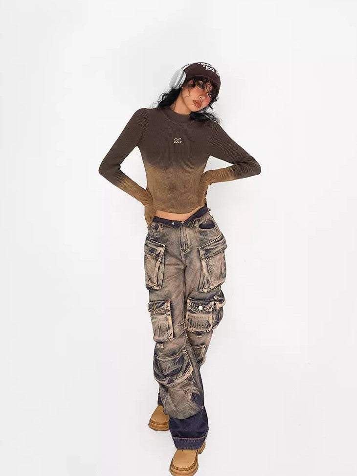 Nico Molly Washed Ombre Distressed High Waist Multi Pocket Women&