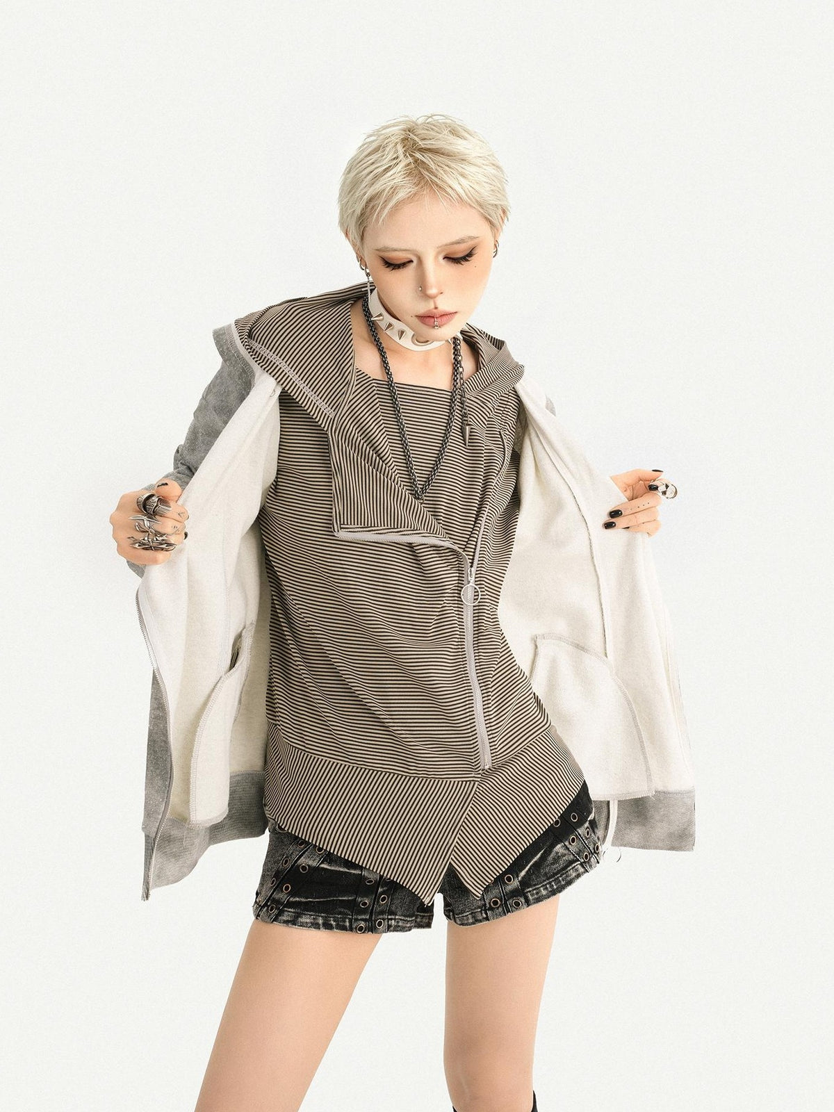 Nico Molly Wasteland Faux Layered Hooded Loose Fit Women&