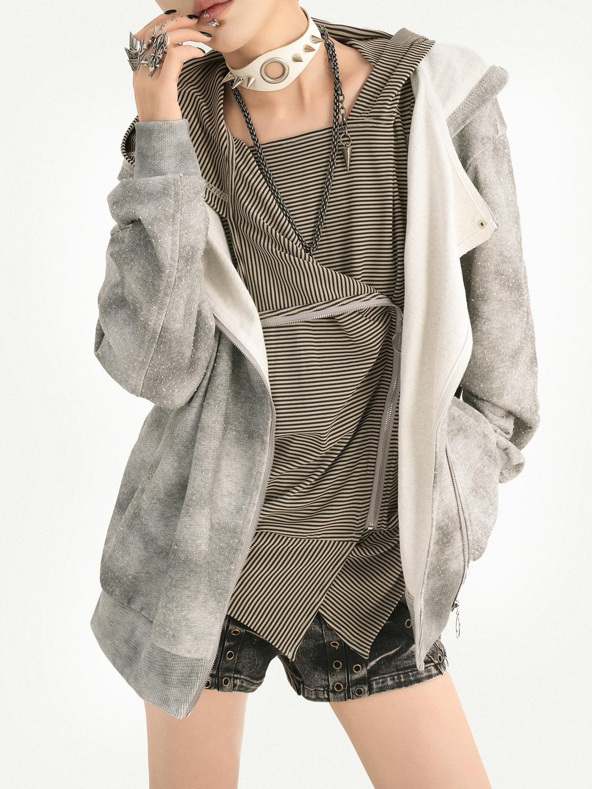 Nico Molly Wasteland Faux Layered Hooded Loose Fit Women&