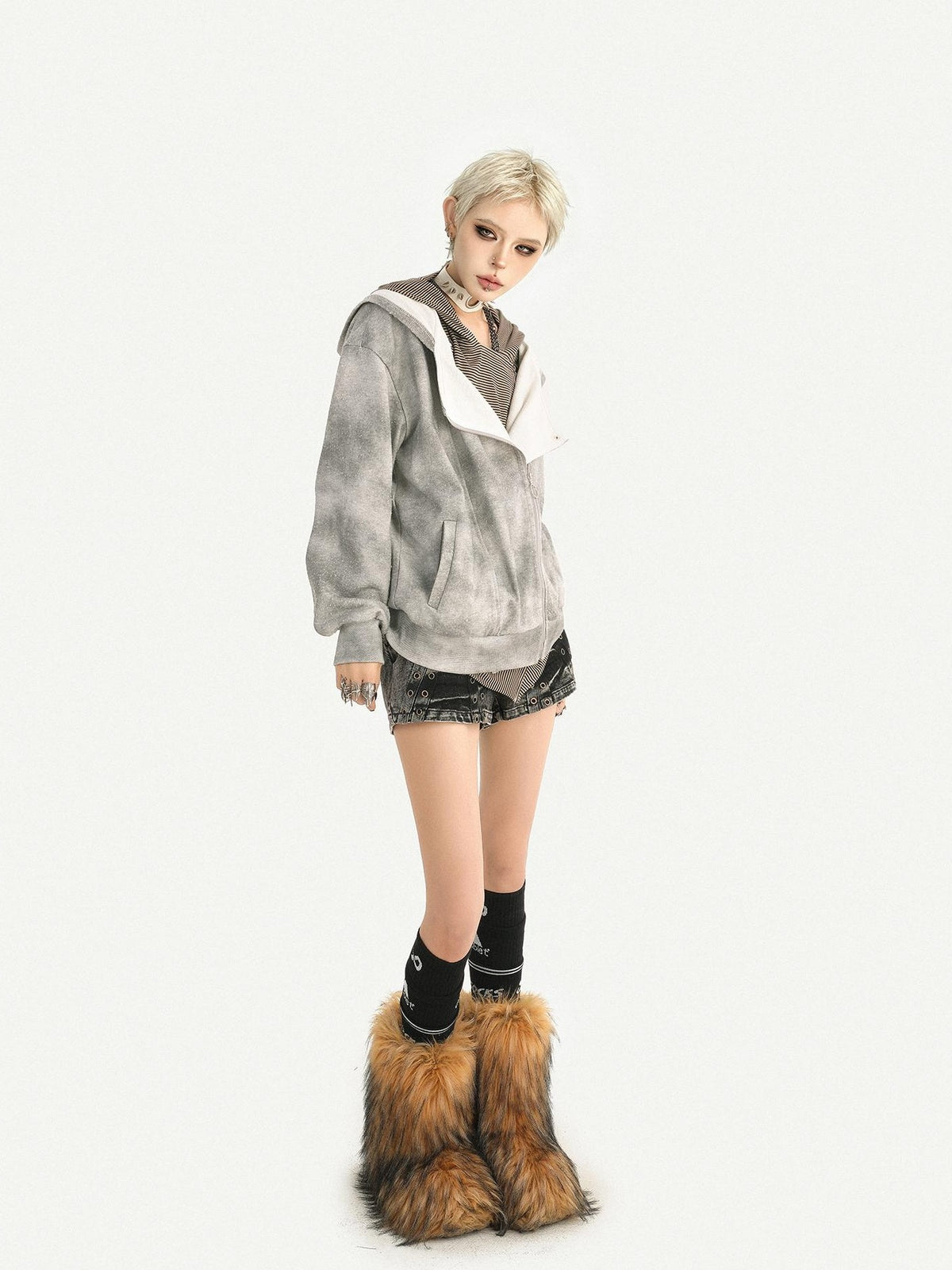 Nico Molly Wasteland Faux Layered Hooded Loose Fit Women&