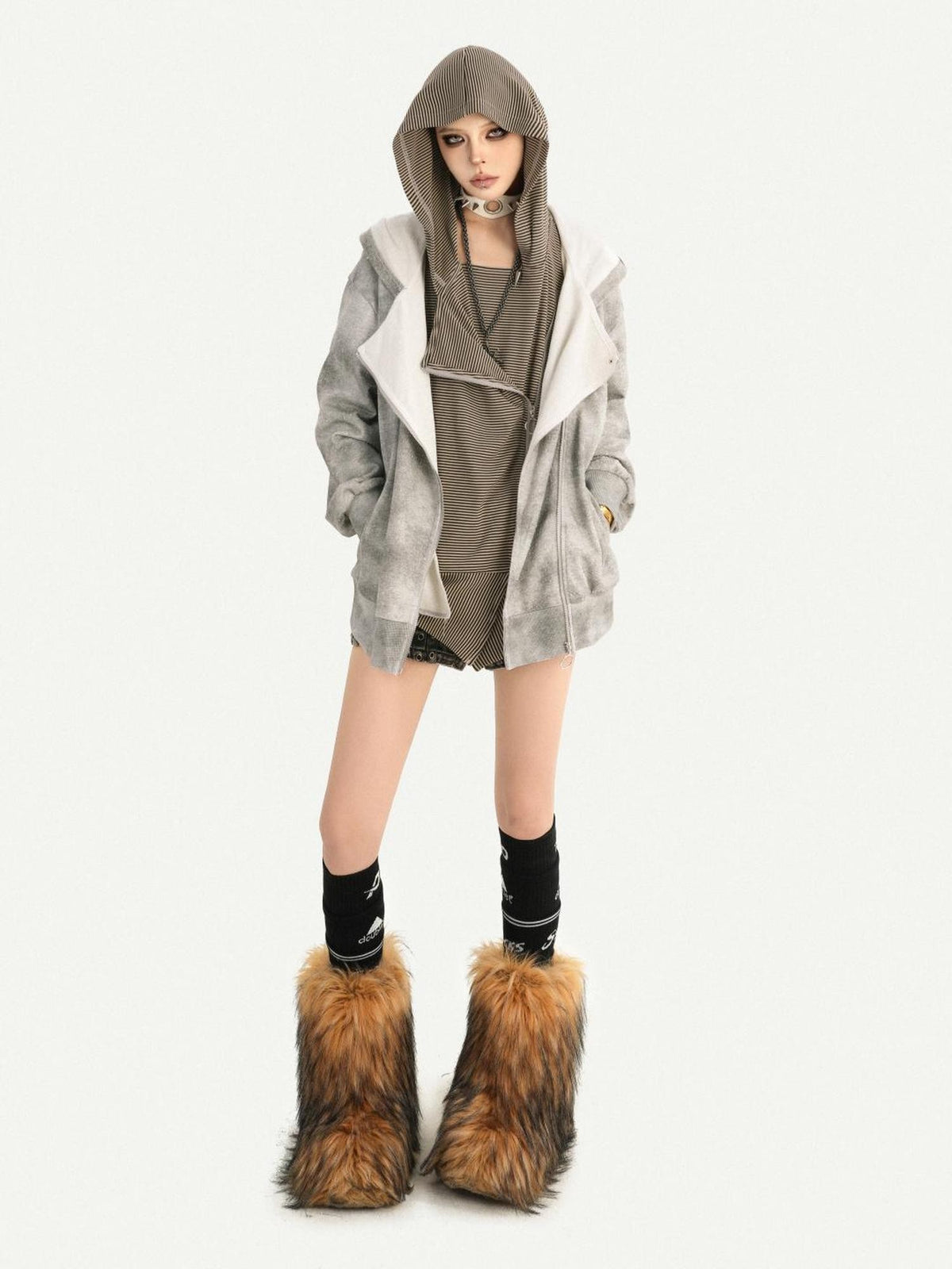 Nico Molly Wasteland Faux Layered Hooded Loose Fit Women&