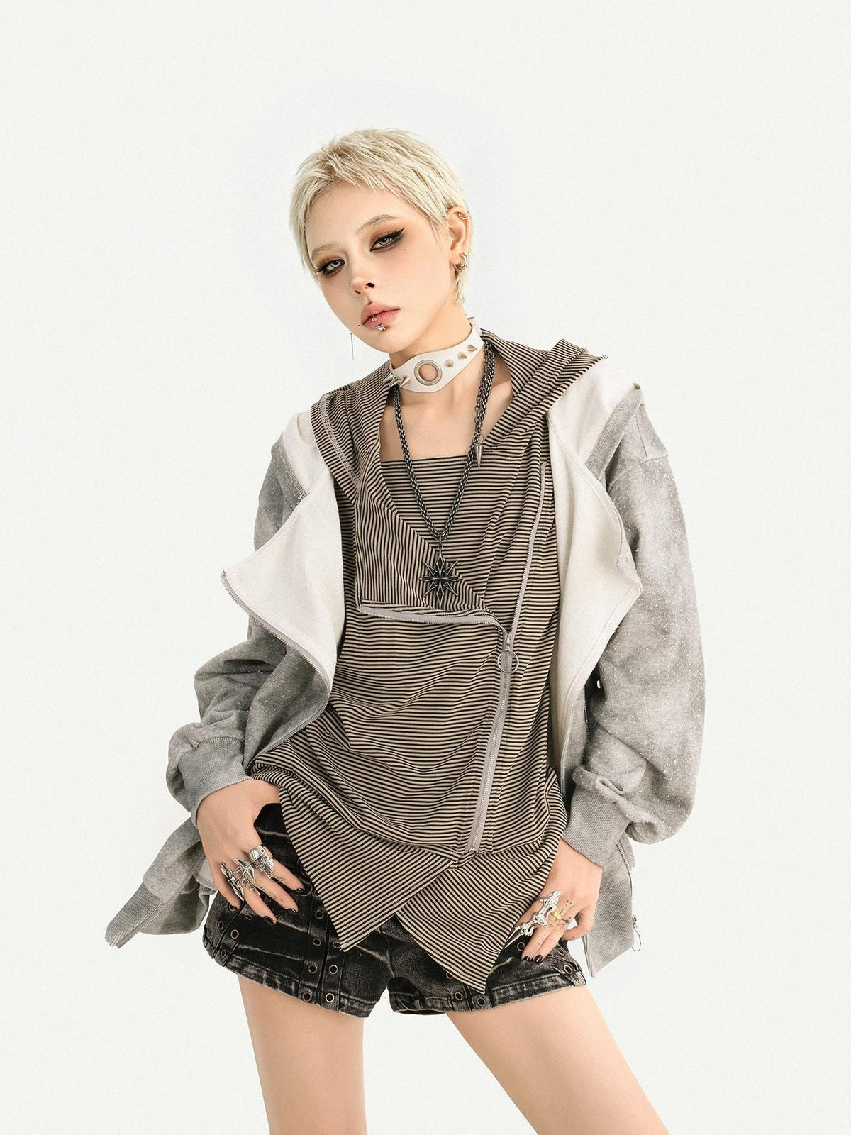 Nico Molly Wasteland Faux Layered Hooded Loose Fit Women&
