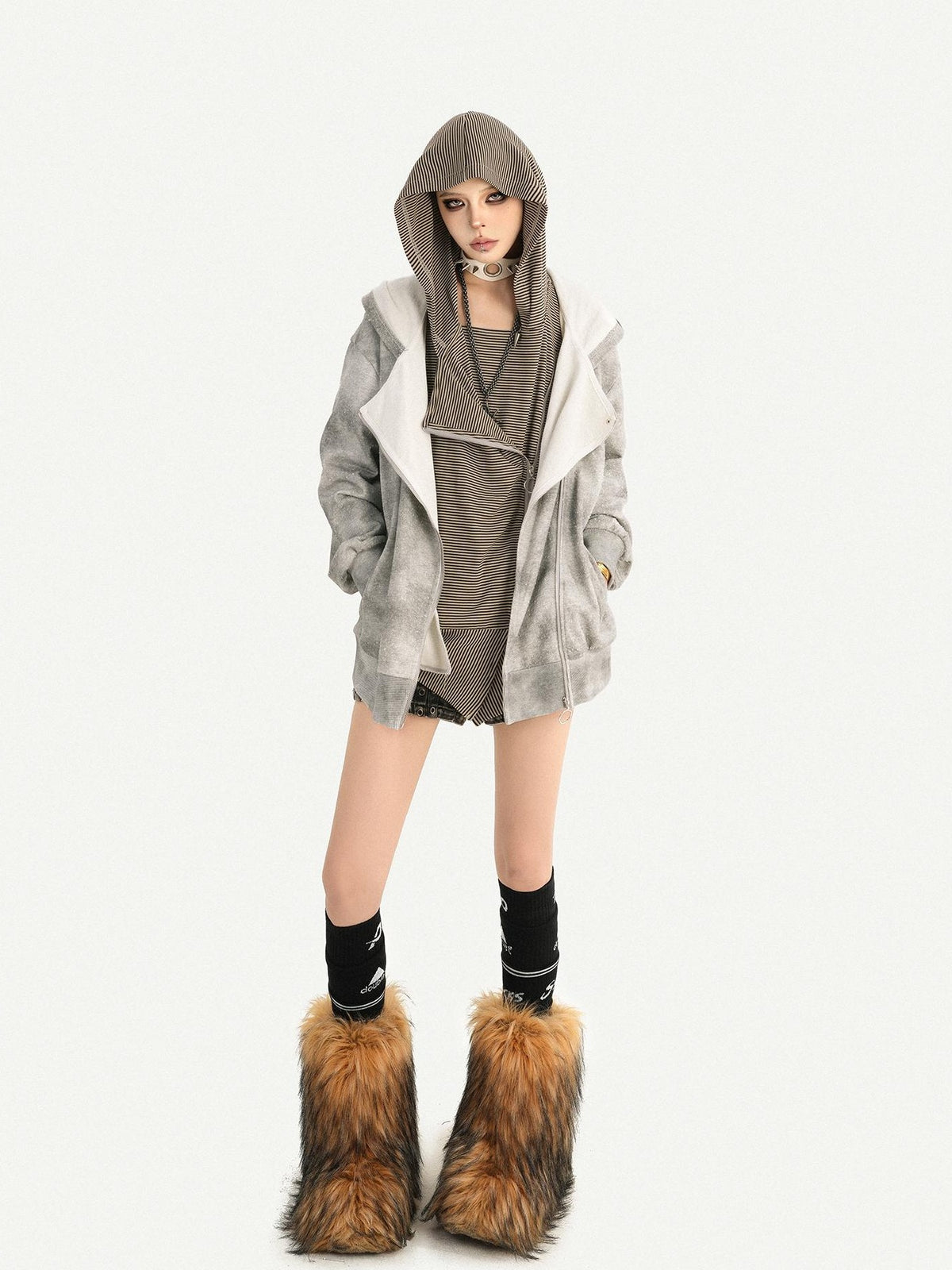 Nico Molly Wasteland Faux Layered Hooded Loose Fit Women&