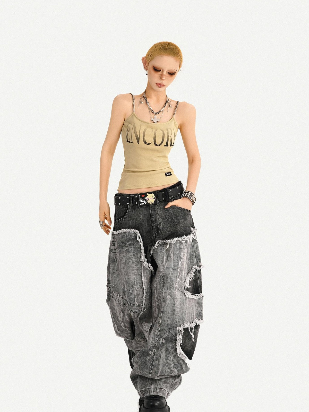 Nico Molly Wasteland Letter Print U Neck Loose Cropped Women&