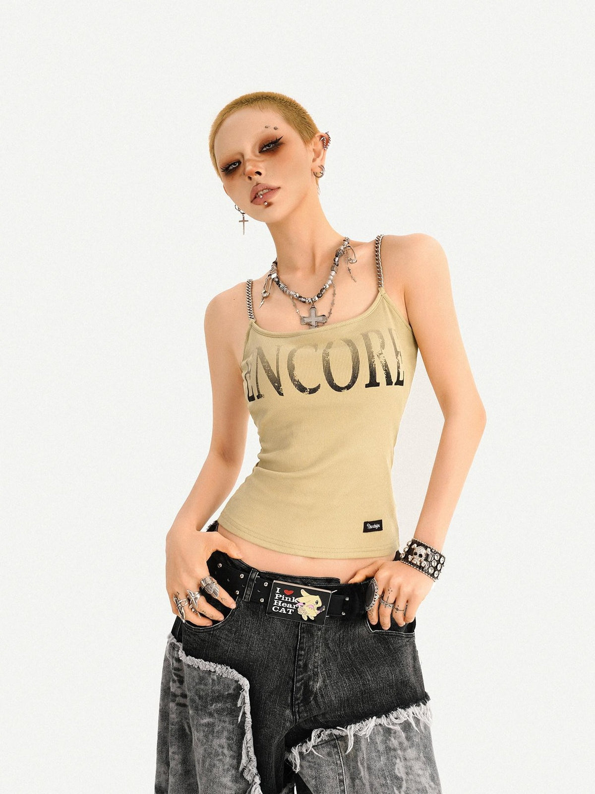 Nico Molly Wasteland Letter Print U Neck Loose Cropped Women&