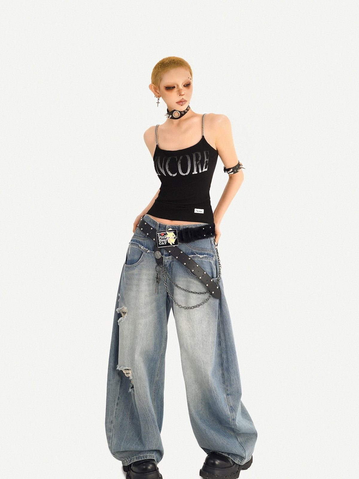 Nico Molly Wasteland Letter Print U Neck Loose Cropped Women&
