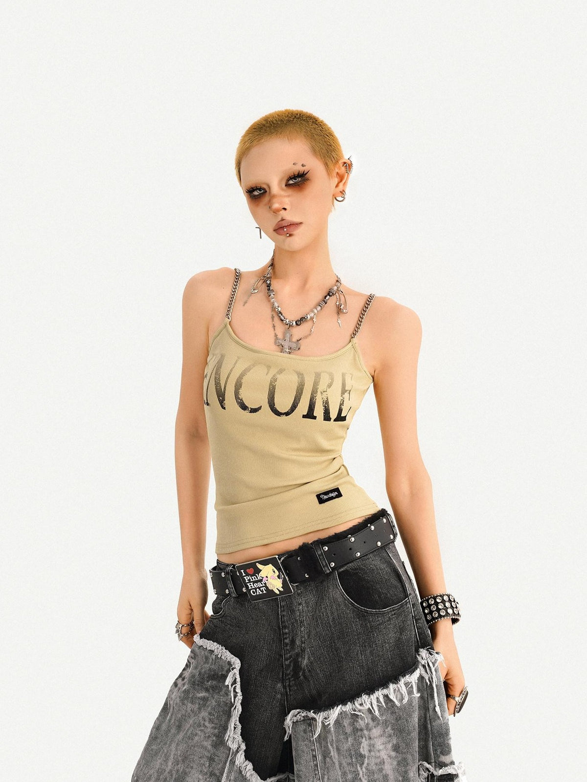 Nico Molly Wasteland Letter Print U Neck Loose Cropped Women&