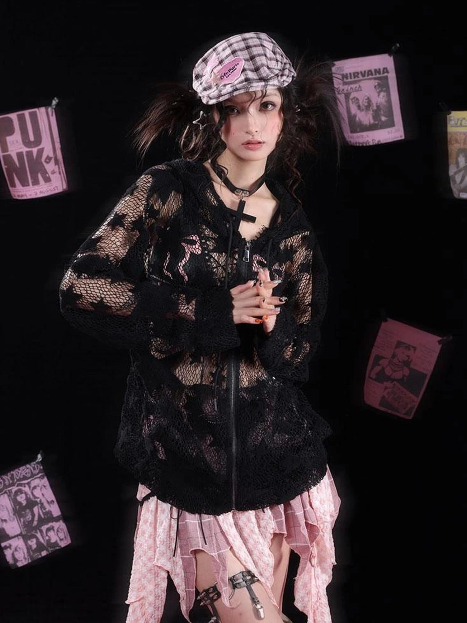 Nirvana Mesh Hooded Sweatshirt Unisex Cropped Jacket Style