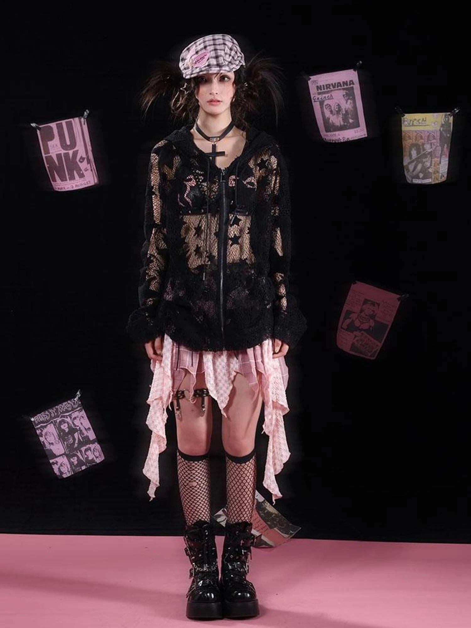 Nirvana Mesh Hooded Sweatshirt Unisex Cropped Jacket Style