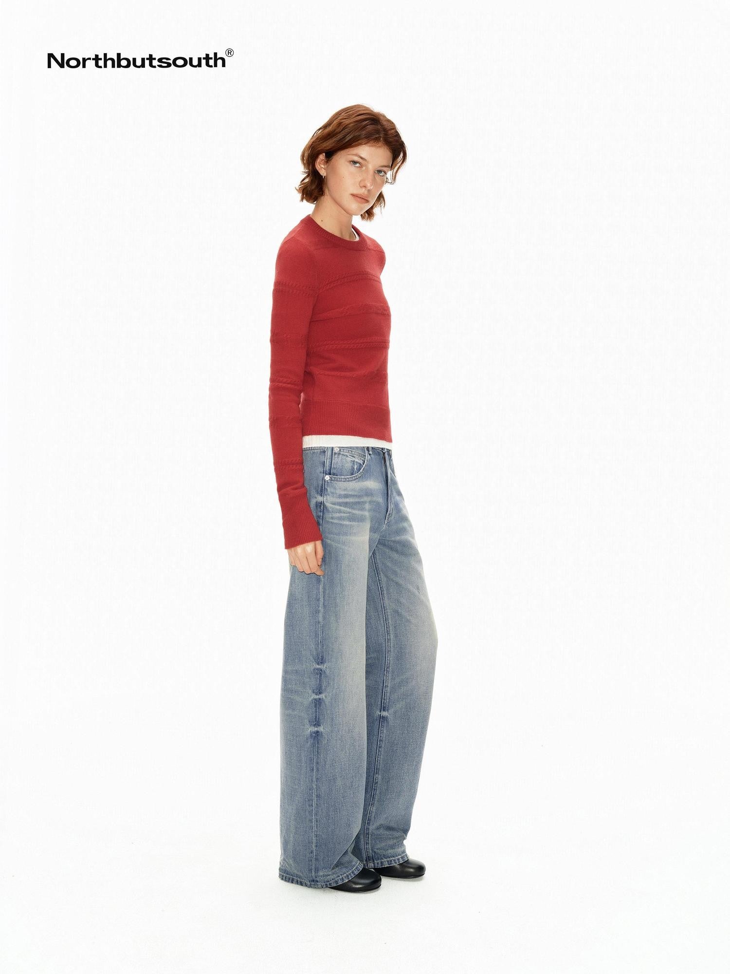 Northbutsouth 3d Embossed Textured Slim Fit Pullover Women&